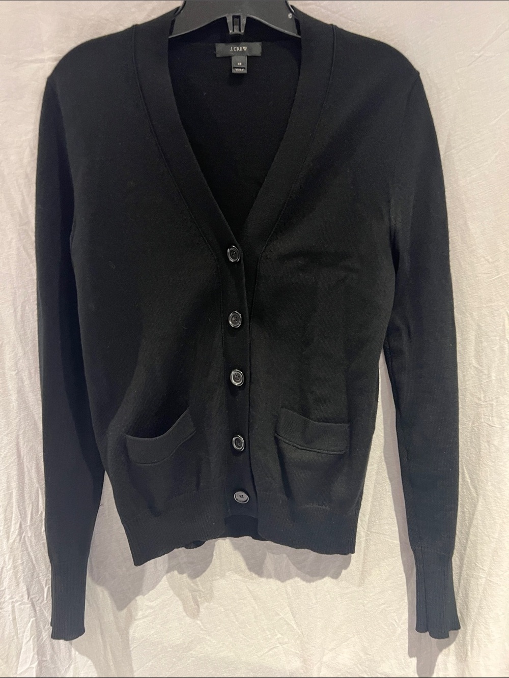 J. Crew Black V-Neck Button-Front Cardigan with Patch Pockets